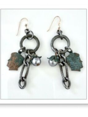 Custom dangle earrings with copper penny cut-out profiles of JFK